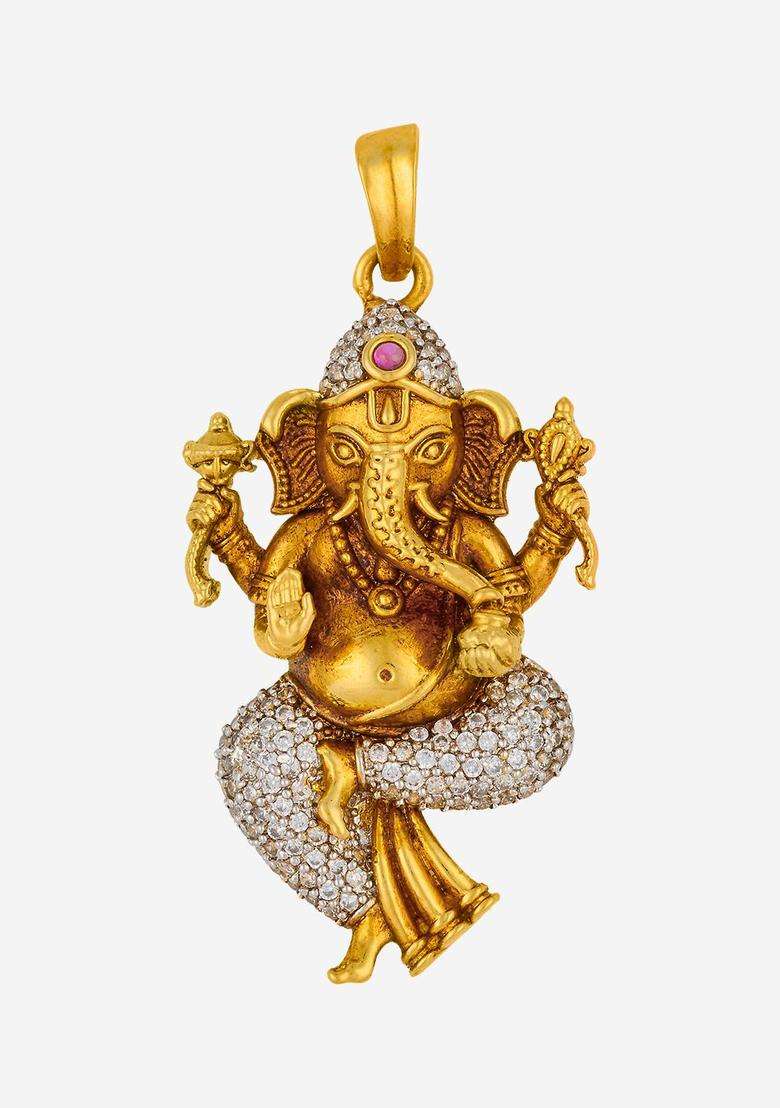 92.5 Sterling Silver Gold-Plated Stones Contemporary Ruby Pendants for Women | Traditional Temple Jewellery for Wedding & Festive Wear | Gift for Her - Indya