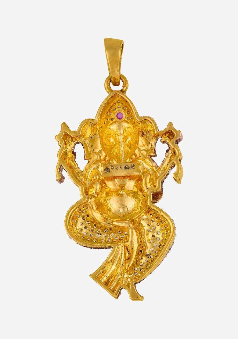 92.5 Sterling Silver Gold-Plated Stones Contemporary Ruby Pendants for Women | Traditional Temple Jewellery for Wedding & Festive Wear | Gift for Her - Indya