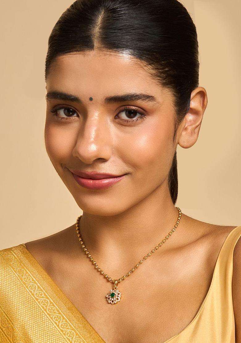 92.5 Pure Silver Gold-Plated Floral Pendant for Women | Traditional Temple Jewellery for Wedding & Festive Wear | Gift for Her - Indya
