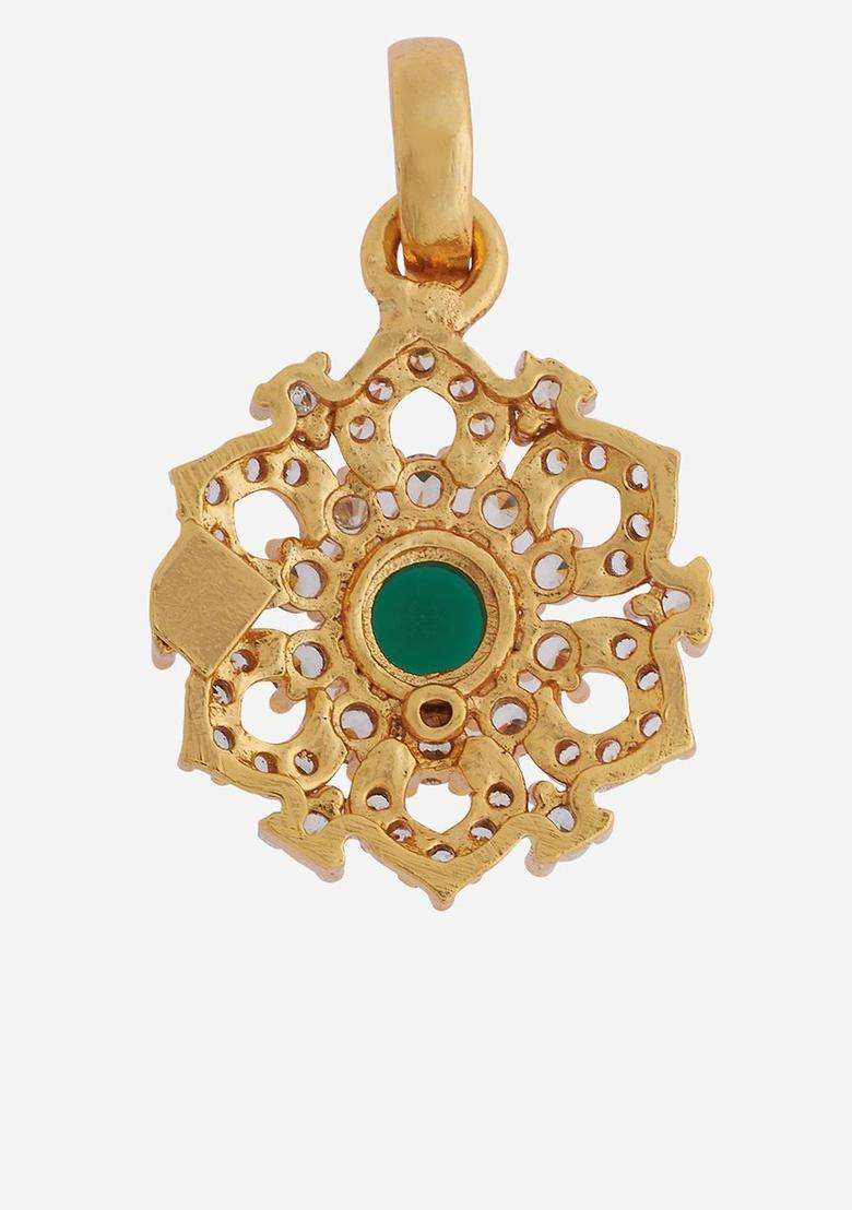 92.5 Pure Silver Gold-Plated Floral Pendant for Women | Traditional Temple Jewellery for Wedding & Festive Wear | Gift for Her - Indya