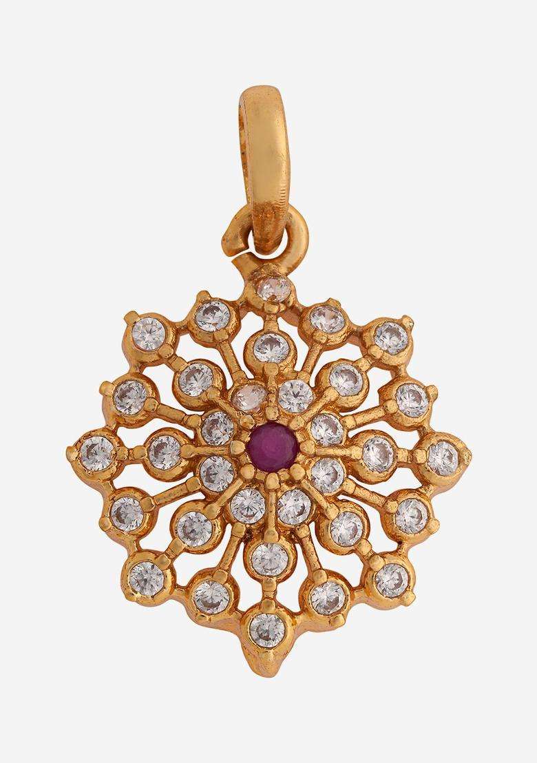 92.5 Pure Silver Gold-Plated Floral Pendant for Women | Traditional Temple Jewellery for Wedding & Festive Wear | Gift for Her - Indya