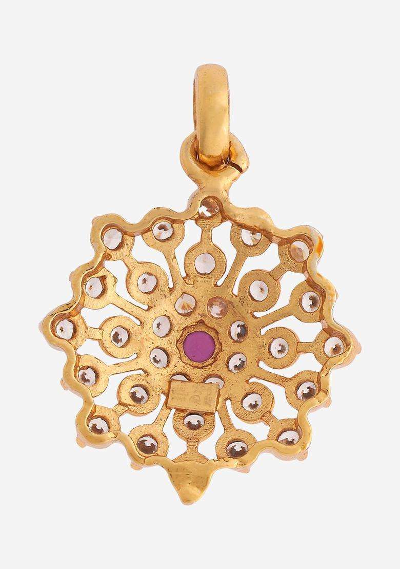 92.5 Pure Silver Gold-Plated Floral Pendant for Women | Traditional Temple Jewellery for Wedding & Festive Wear | Gift for Her - Indya