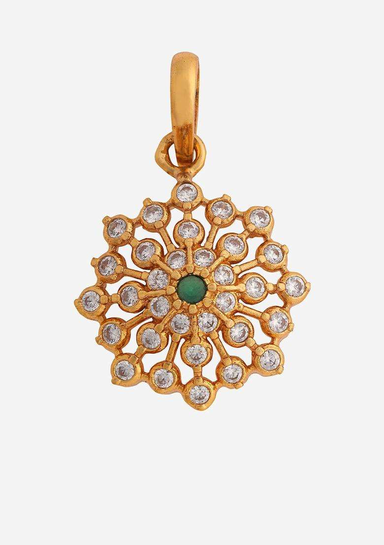 92.5 Pure Silver Gold-Plated Floral Pendant for Women | Traditional Temple Jewellery for Wedding & Festive Wear | Gift for Her - Indya