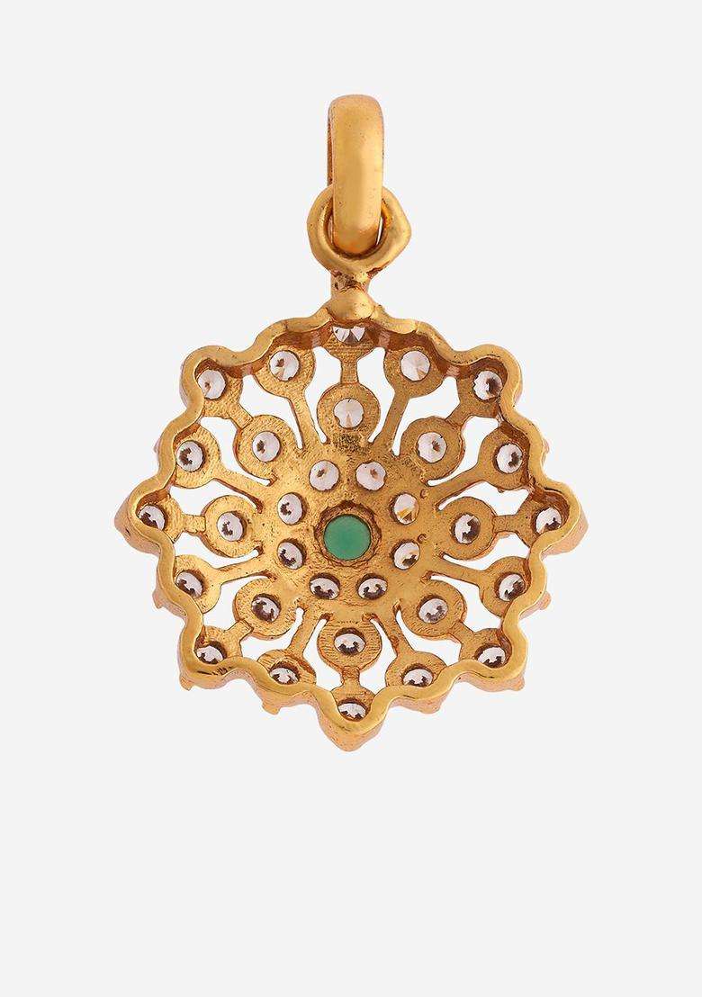 92.5 Pure Silver Gold-Plated Floral Pendant for Women | Traditional Temple Jewellery for Wedding & Festive Wear | Gift for Her - Indya