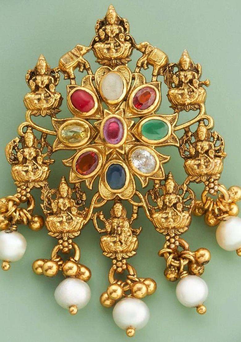 Gold-Plated Floral Pendants for Women | Traditional Temple Jewellery for Wedding & Festive Wear | Gift for Her - Indya