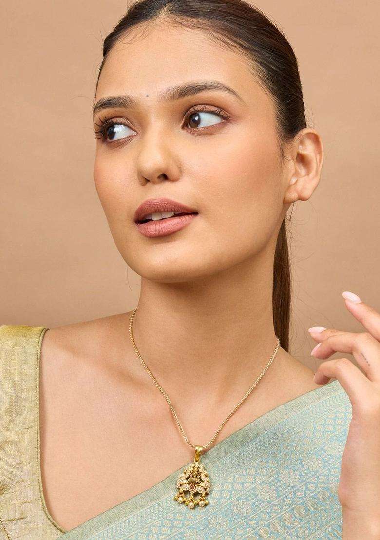 Gold-Plated Triangular Pendants for Women | Traditional Temple Jewellery for Wedding & Festive Wear | Gift for Her - Indya