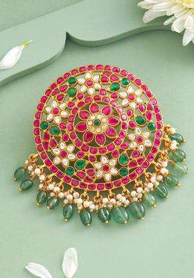 92.5 Pure Silver Gold-Plated Circular Pendant for Women | Traditional Temple Jewellery for Wedding & Festive Wear | Gift for Her