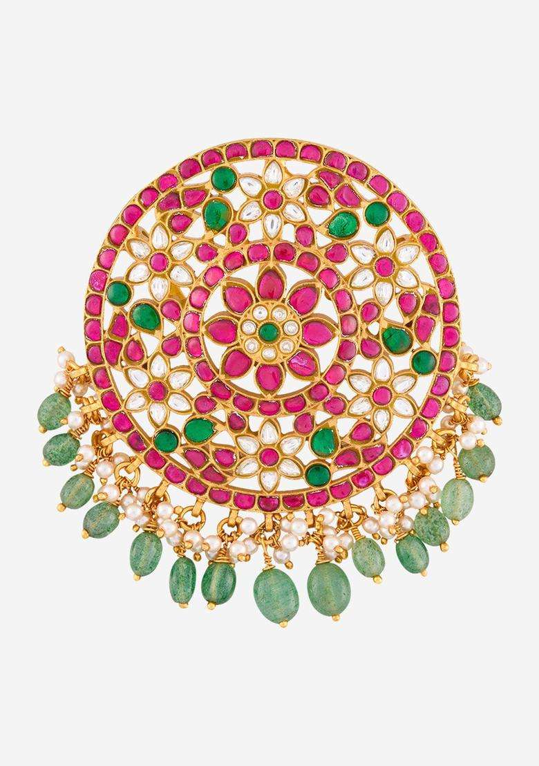 92.5 Pure Silver Gold-Plated Circular Pendant for Women | Traditional Temple Jewellery for Wedding & Festive Wear | Gift for Her - Indya