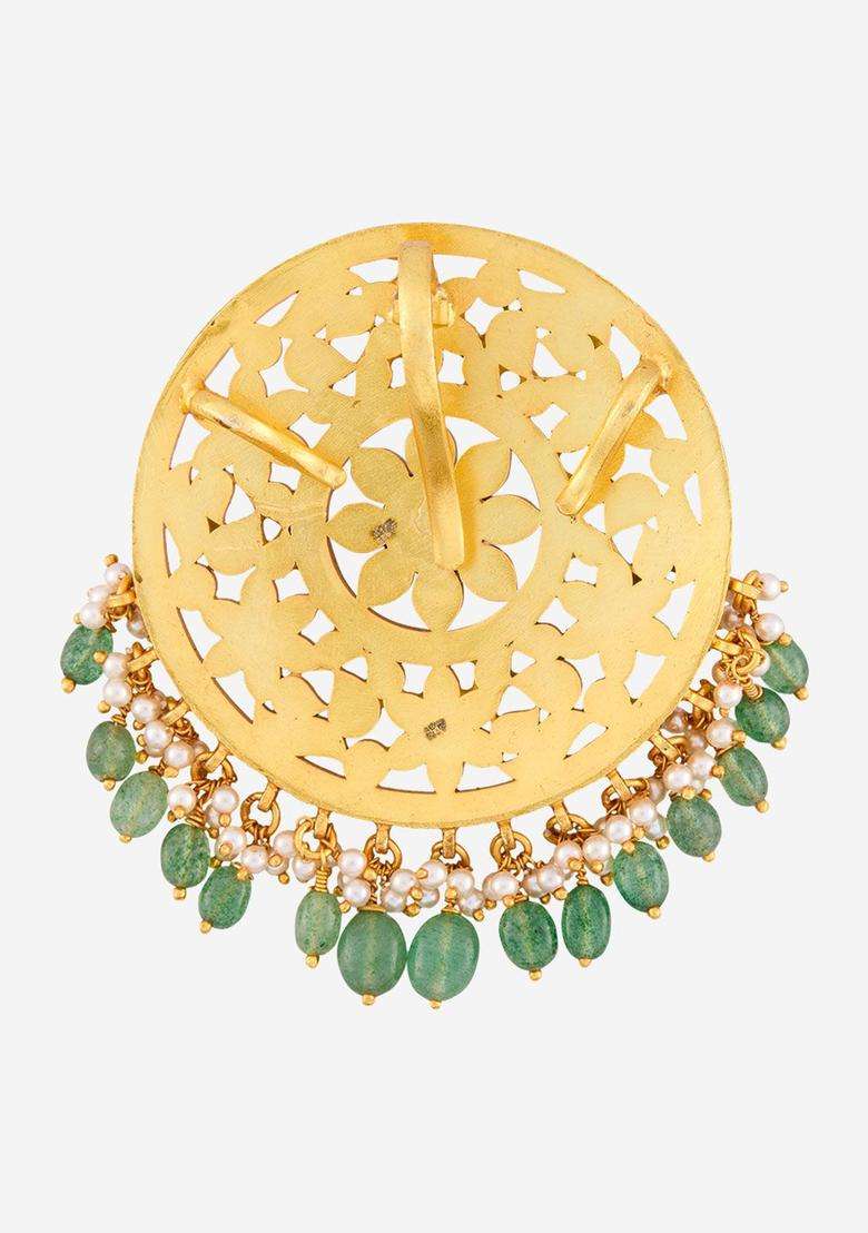 92.5 Pure Silver Gold-Plated Circular Pendant for Women | Traditional Temple Jewellery for Wedding & Festive Wear | Gift for Her - Indya