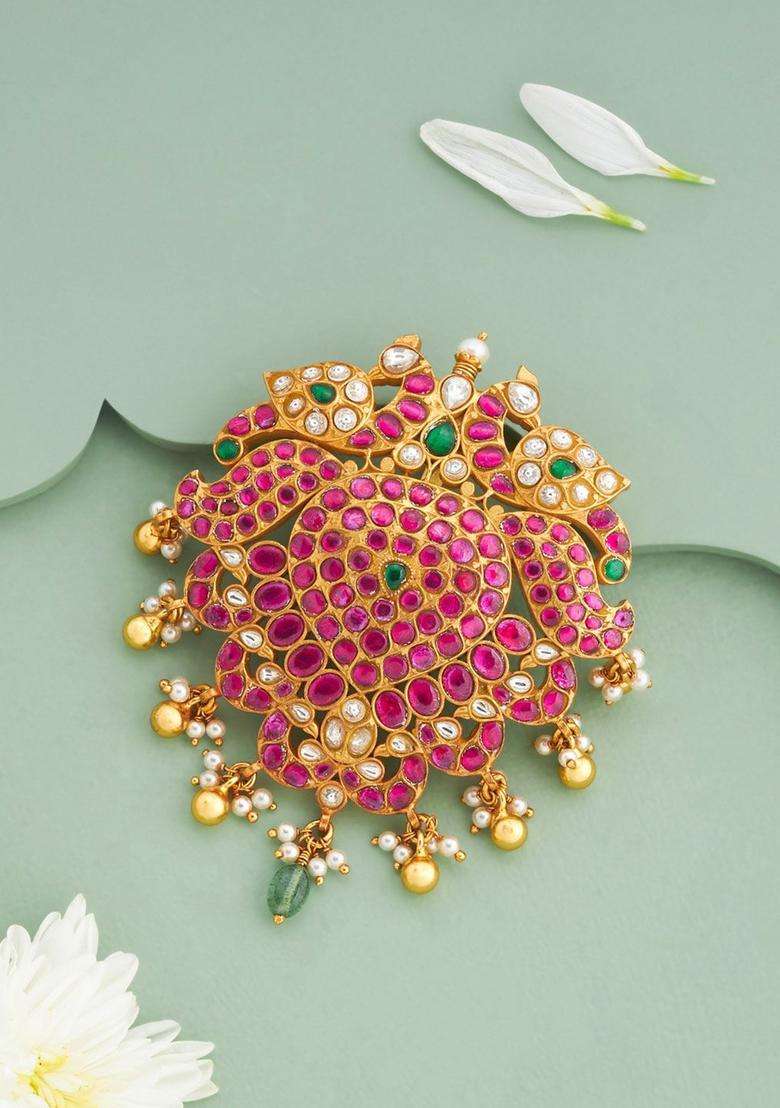 Gold-Plated Floral Pendants for Women | Traditional Temple Jewellery for Wedding & Festive Wear | Gift for Her - Indya