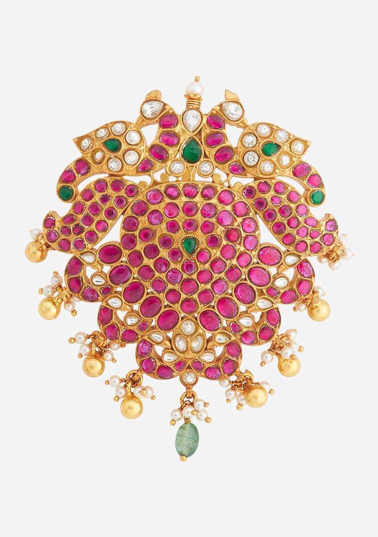 Gold-Plated Floral Pendants for Women | Traditional Temple Jewellery for Wedding & Festive Wear | Gift for Her - Indya