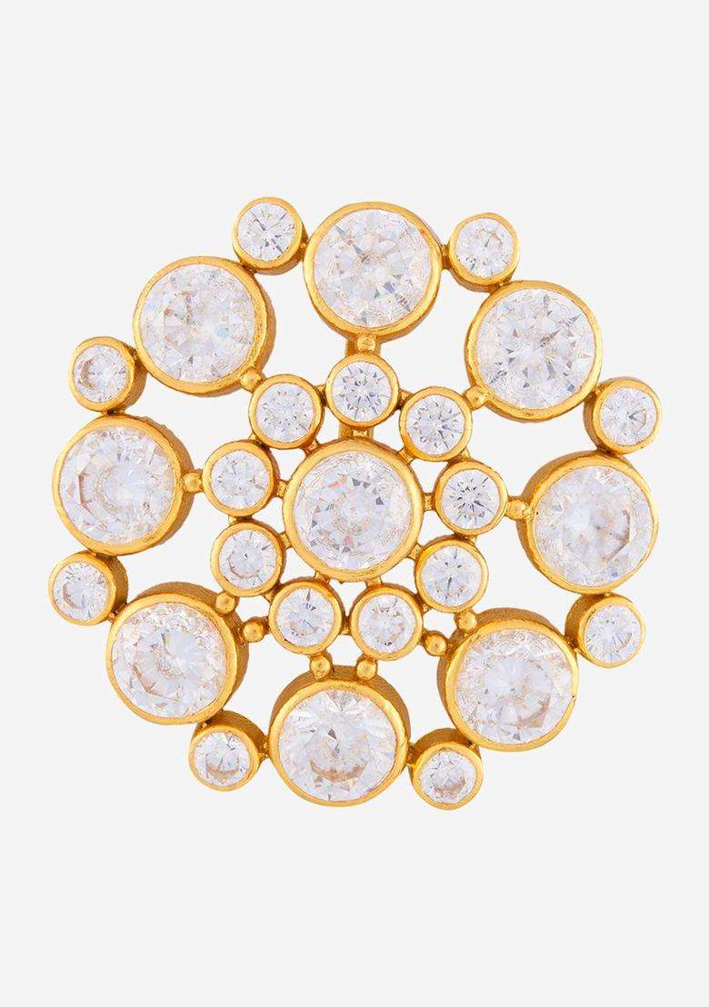 92.5 Pure Silver Gold-Plated Circular Pendant for Women | Traditional Temple Jewellery for Wedding & Festive Wear | Gift for Her - Indya