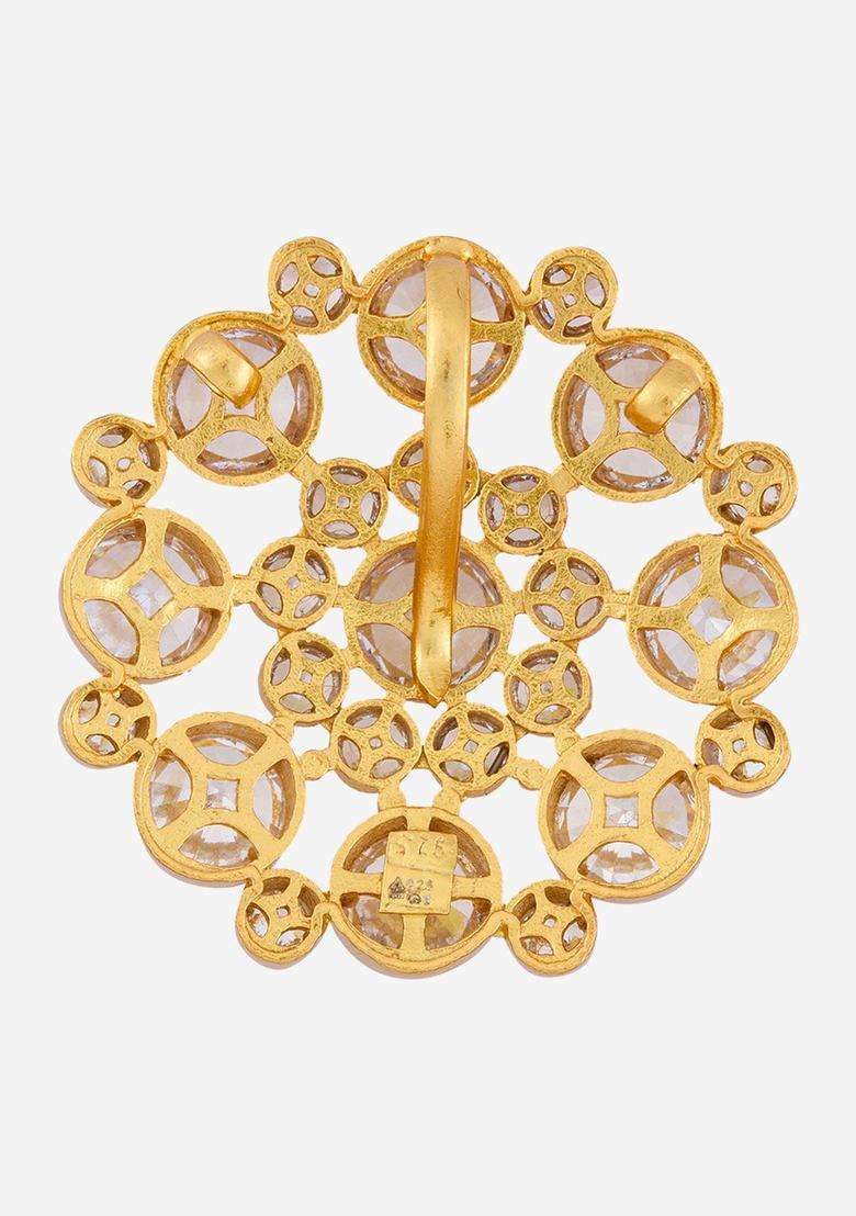 92.5 Pure Silver Gold-Plated Circular Pendant for Women | Traditional Temple Jewellery for Wedding & Festive Wear | Gift for Her - Indya