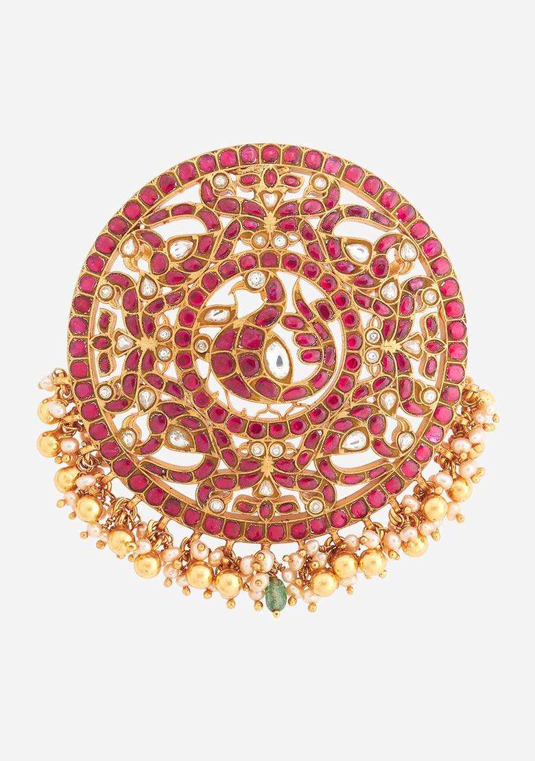 92.5 Pure Silver Gold-Plated Circular Pendant for Women | Traditional Temple Jewellery for Wedding & Festive Wear | Gift for Her - Indya