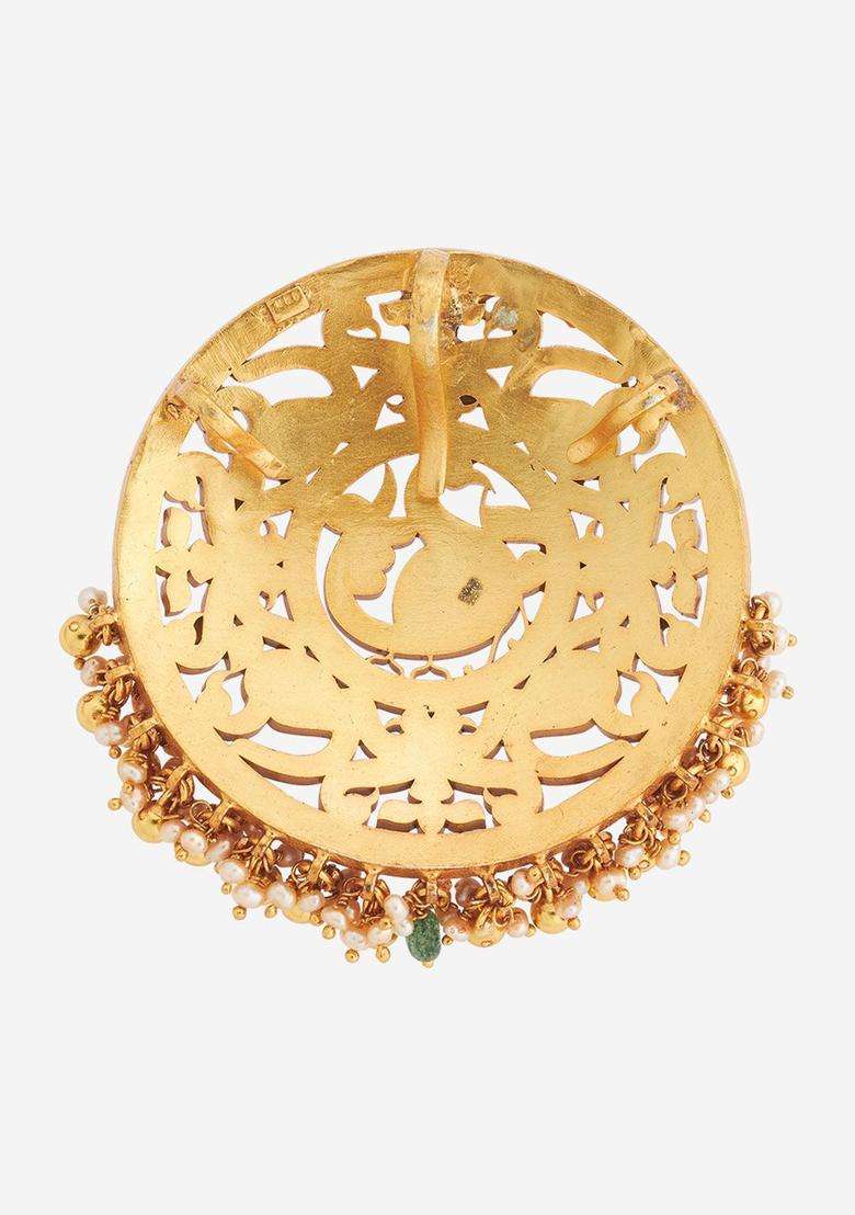 92.5 Pure Silver Gold-Plated Circular Pendant for Women | Traditional Temple Jewellery for Wedding & Festive Wear | Gift for Her - Indya