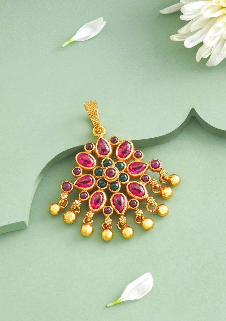 Gold-Plated Floral Pendants for Women | Traditional Temple Jewellery for Wedding & Festive Wear | Gift for Her - Indya