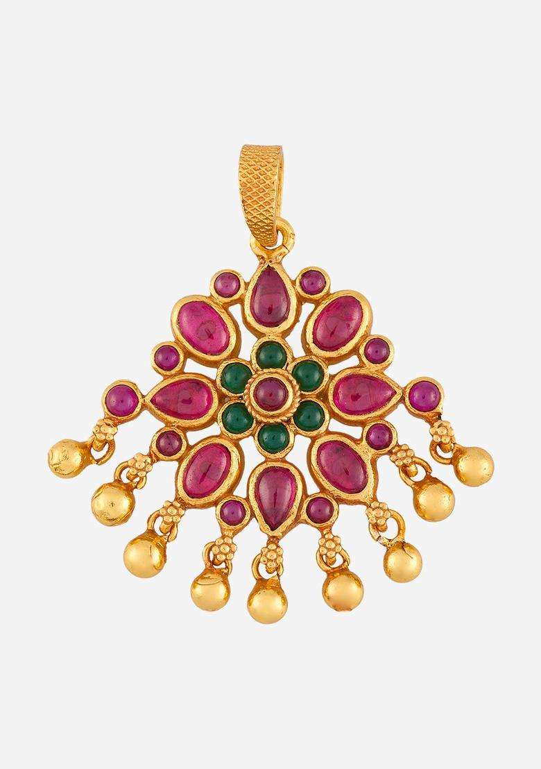 Gold-Plated Floral Pendants for Women | Traditional Temple Jewellery for Wedding & Festive Wear | Gift for Her - Indya