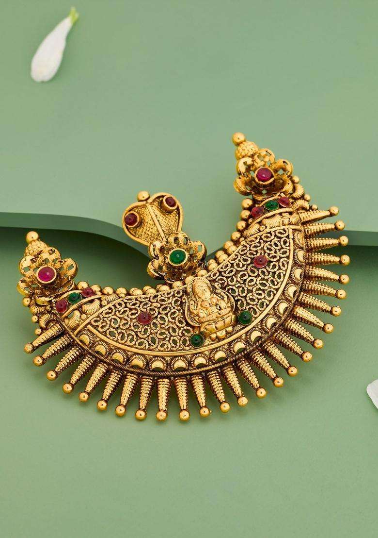 92.5 Sterling Silver Gold-Plated Stones Contemporary Pendants for Women | Traditional Temple Jewellery for Wedding & Festive Wear | Gift for Her - Indya