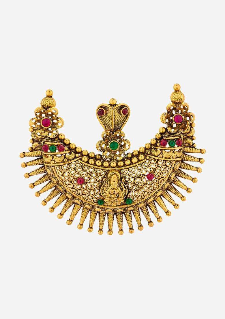 92.5 Sterling Silver Gold-Plated Stones Contemporary Pendants for Women | Traditional Temple Jewellery for Wedding & Festive Wear | Gift for Her - Indya