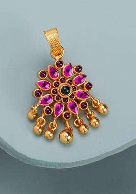 92.5 Silver Gold-Plated Stone Studded Contemporary Pendant for Women | Traditional Temple Jewellery for Wedding & Festive Wear | Gift for Her