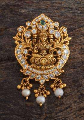 Green 92.5 Pure Silver Gold-Plated Artificial Stones Temple Pendant for Women | Traditional Temple Jewellery for Wedding & Festive Wear | Gift for Her