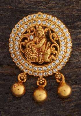 White 92.5 Pure Silver Gold-Plated Artificial Stones Temple Pendant for Women | Traditional Temple Jewellery for Wedding & Festive Wear | Gift for Her