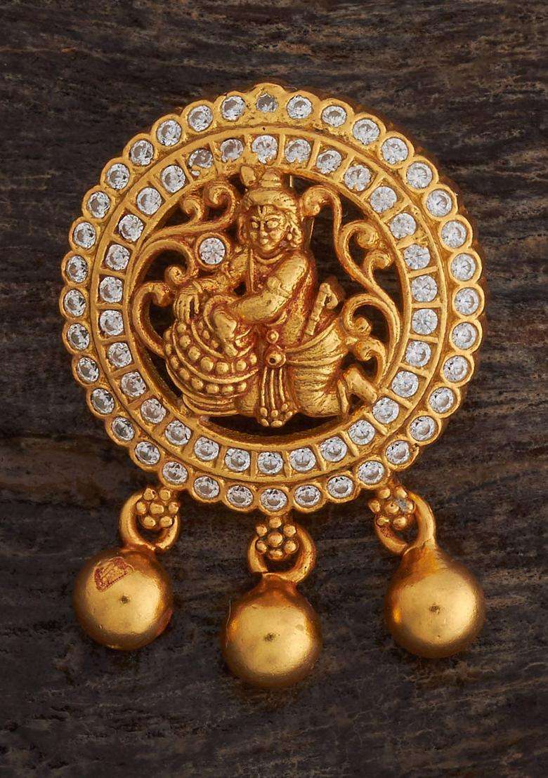 White 92.5 Pure Silver Gold-Plated Artificial Stones Temple Pendant for Women | Traditional Temple Jewellery for Wedding & Festive Wear | Gift for Her - Indya
