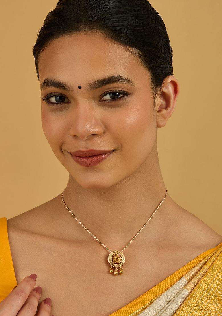 White 92.5 Pure Silver Gold-Plated Artificial Stones Temple Pendant for Women | Traditional Temple Jewellery for Wedding & Festive Wear | Gift for Her - Indya