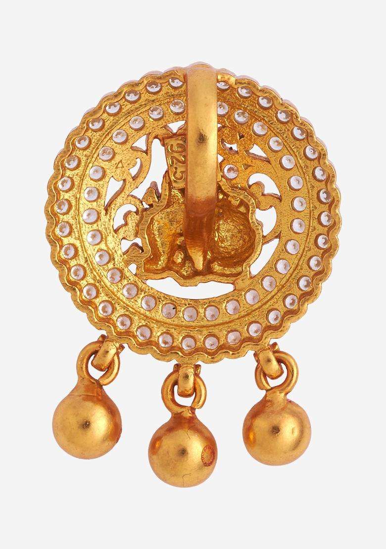 White 92.5 Pure Silver Gold-Plated Artificial Stones Temple Pendant for Women | Traditional Temple Jewellery for Wedding & Festive Wear | Gift for Her - Indya
