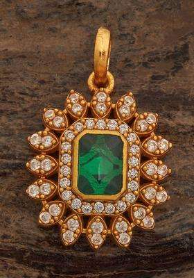 Gold-Plated Embellished Bridal 92.5 Silver Stone Square Pendant for Women | Traditional Temple Jewellery for Wedding & Festive Wear | Gift for Her