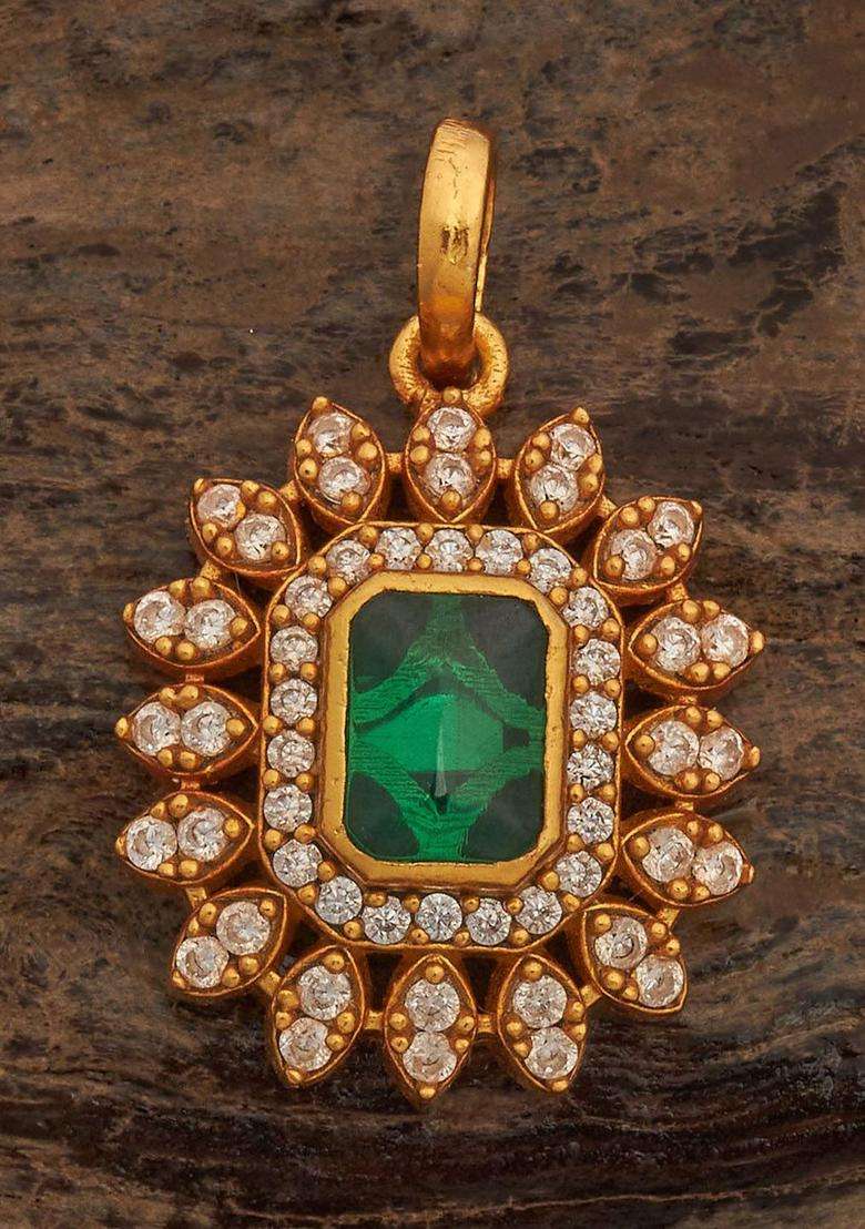 Gold-Plated Embellished Bridal 92.5 Silver Stone Square Pendant for Women | Traditional Temple Jewellery for Wedding & Festive Wear | Gift for Her - Indya