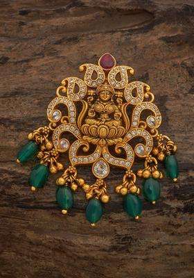 Embellished Bridal 92.5 Silver Gold-Plated Stone Pendant for Women | Traditional Temple Jewellery for Wedding & Festive Wear | Gift for Her