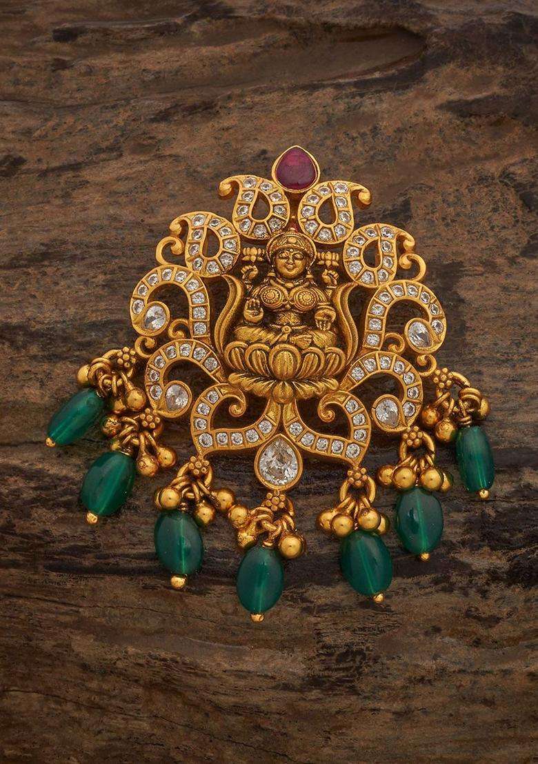 Embellished Bridal 92.5 Silver Gold-Plated Stone Pendant for Women | Traditional Temple Jewellery for Wedding & Festive Wear | Gift for Her - Indya