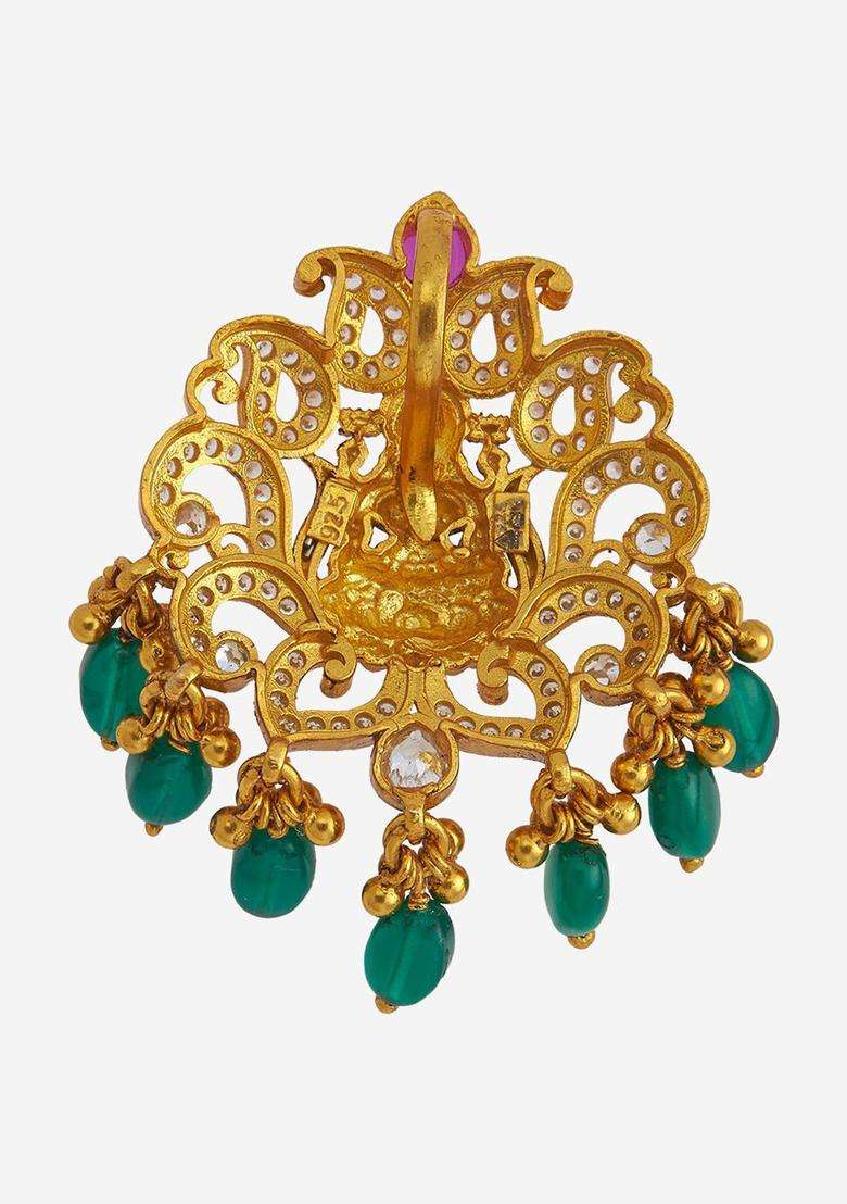 Embellished Bridal 92.5 Silver Gold-Plated Stone Pendant for Women | Traditional Temple Jewellery for Wedding & Festive Wear | Gift for Her - Indya