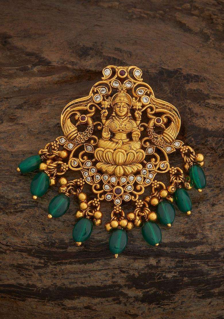 Gold-Plated Embellished Bridal 92.5 Silver CZ- Contemporary Pendant for Women | Traditional Temple Jewellery for Wedding & Festive Wear | Gift for Her - Indya
