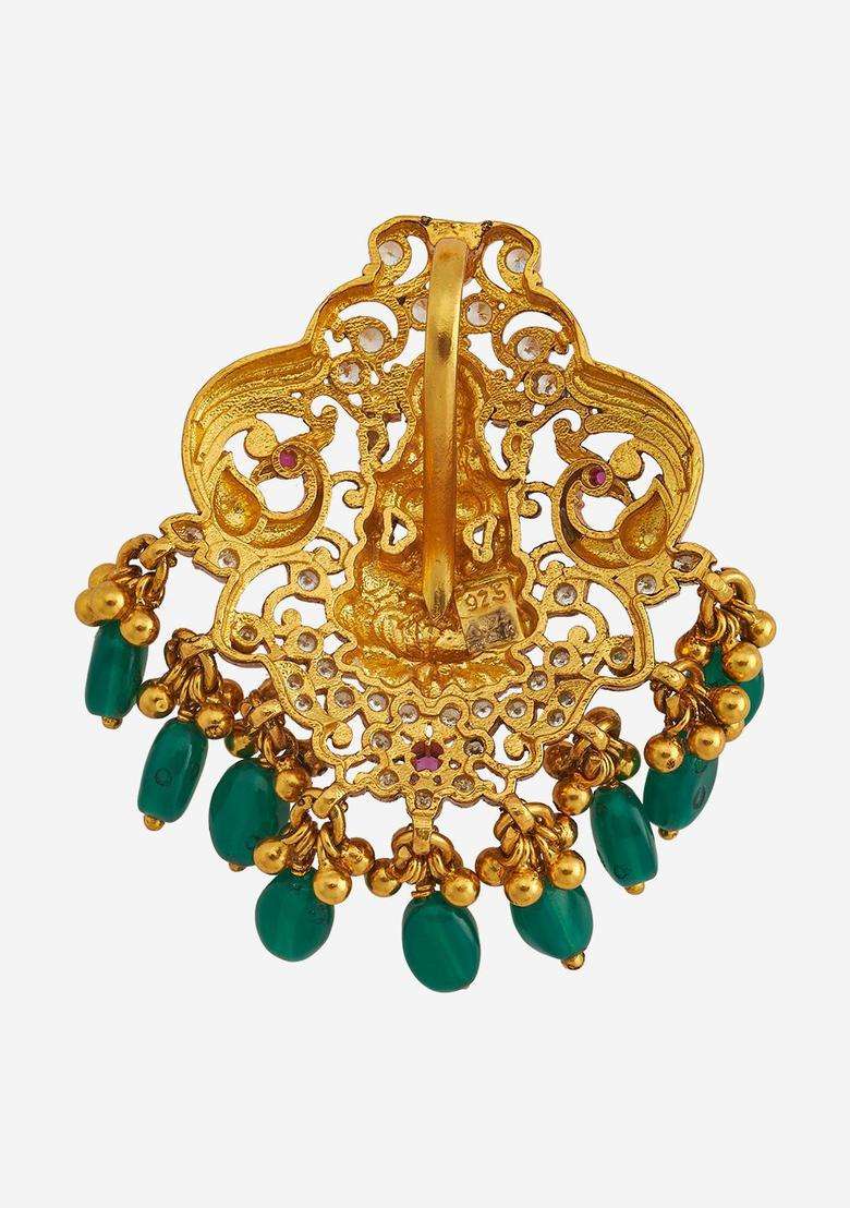 Gold-Plated Embellished Bridal 92.5 Silver CZ- Contemporary Pendant for Women | Traditional Temple Jewellery for Wedding & Festive Wear | Gift for Her - Indya
