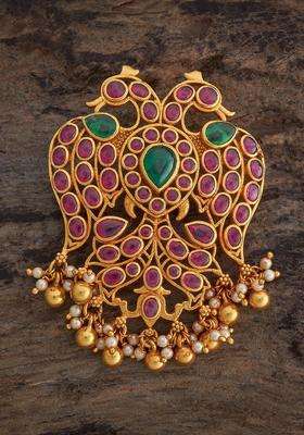 Gold-Plated 92.5 Pure Silver Stone Studded Peacock Pendant for Women | Traditional Temple Jewellery for Wedding & Festive Wear | Gift for Her