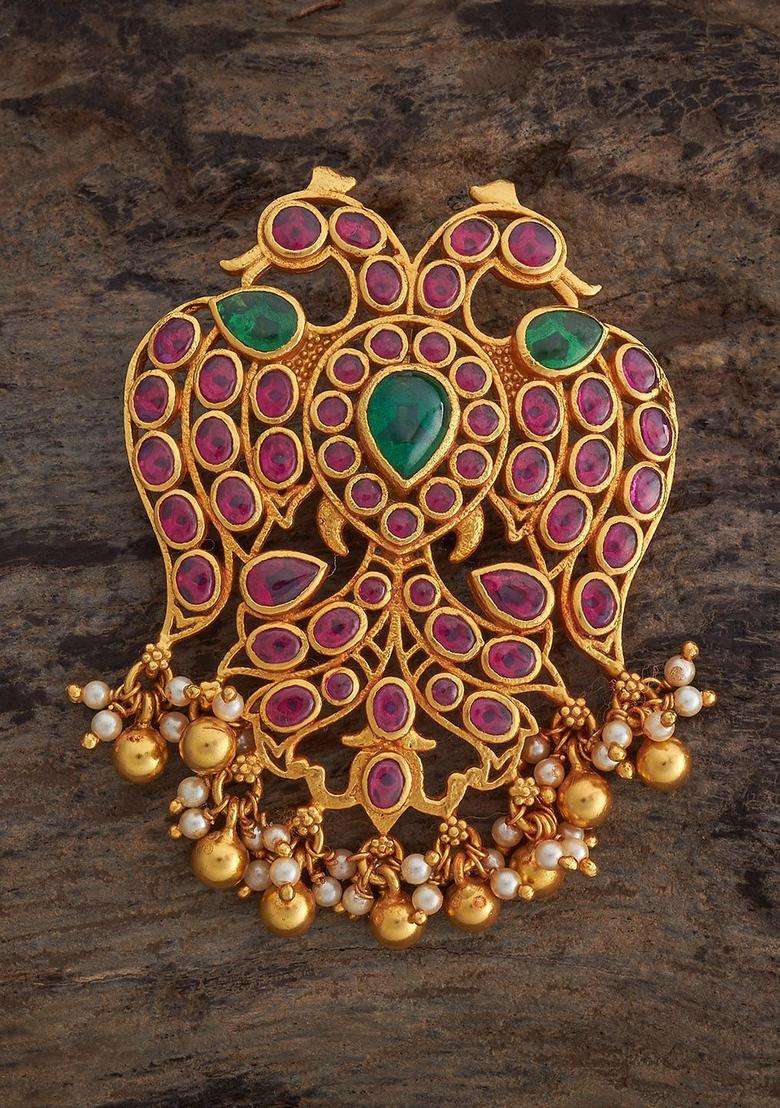 Gold-Plated 92.5 Pure Silver Stone Studded Peacock Pendant for Women | Traditional Temple Jewellery for Wedding & Festive Wear | Gift for Her - Indya