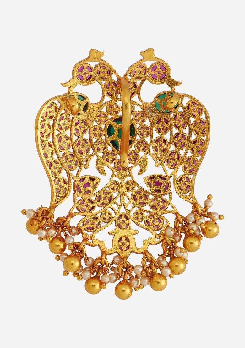 Gold-Plated 92.5 Pure Silver Stone Studded Peacock Pendant for Women | Traditional Temple Jewellery for Wedding & Festive Wear | Gift for Her - Indya