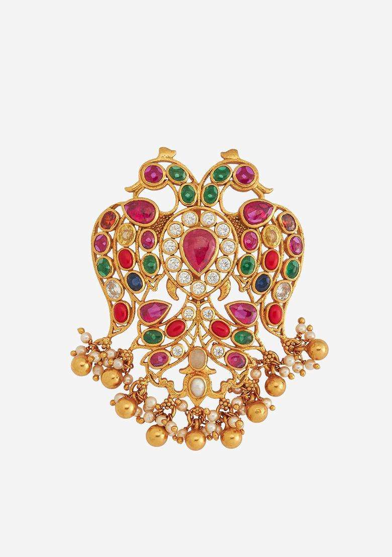 92.5 Pure Silver Gold-Plated Peacock Shaped Pendants for Women | Traditional Temple Jewellery for Wedding & Festive Wear | Gift for Her - Indya