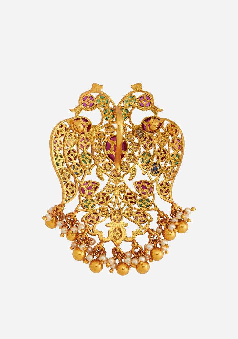 92.5 Pure Silver Gold-Plated Peacock Shaped Pendants for Women | Traditional Temple Jewellery for Wedding & Festive Wear | Gift for Her - Indya