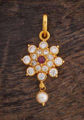 Gold-Plated Embellished Bridal 92.5 Silver CZ Floral Temple Pendant for Women | Traditional Temple Jewellery for Wedding & Festive Wear | Gift for Her