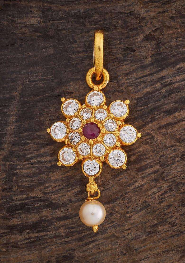 Gold-Plated Embellished Bridal 92.5 Silver CZ Floral Temple Pendant for Women | Traditional Temple Jewellery for Wedding & Festive Wear | Gift for Her - Indya