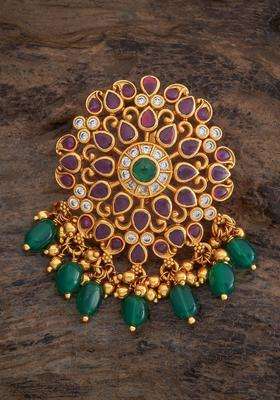 Embellished Bridal 92.5 Silver Gold-Plated Contemporary Pendant for Women | Traditional Temple Jewellery for Wedding & Festive Wear | Gift for Her