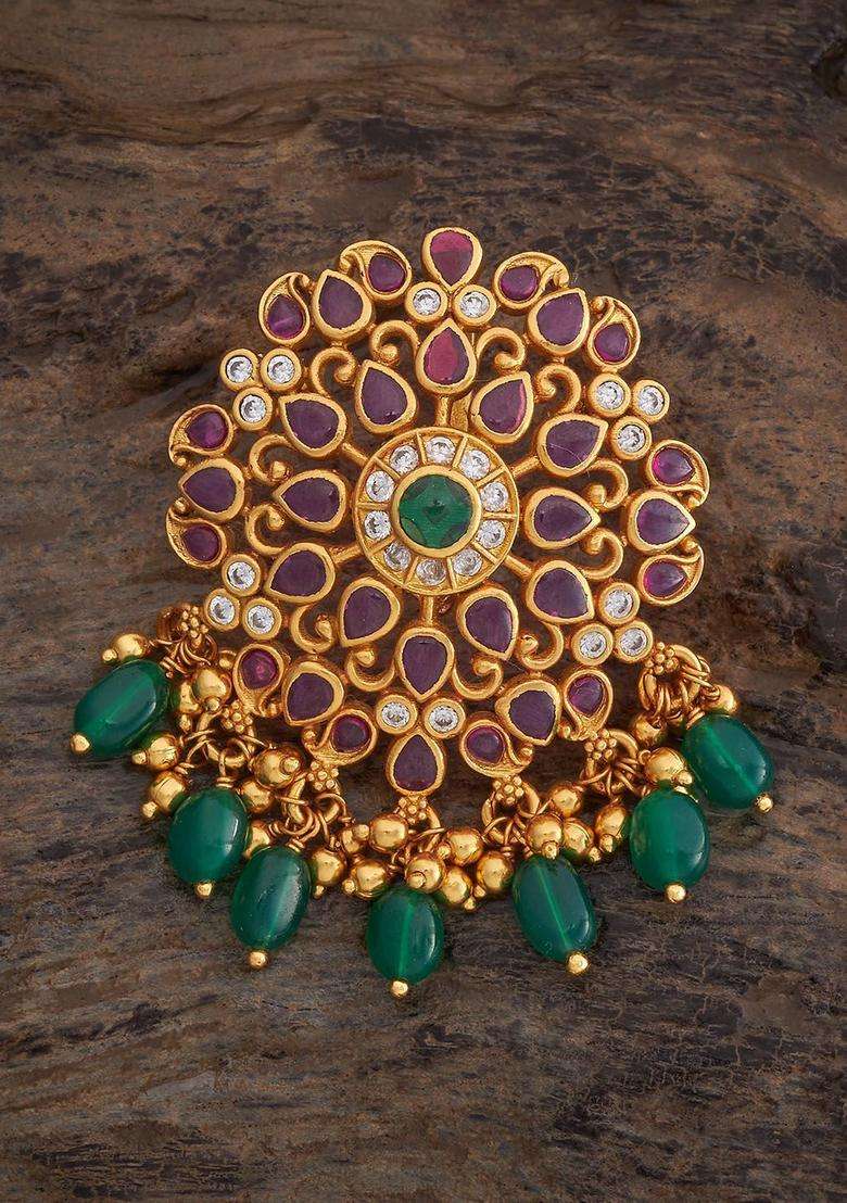 Embellished Bridal 92.5 Silver Gold-Plated Contemporary Pendant for Women | Traditional Temple Jewellery for Wedding & Festive Wear | Gift for Her - Indya