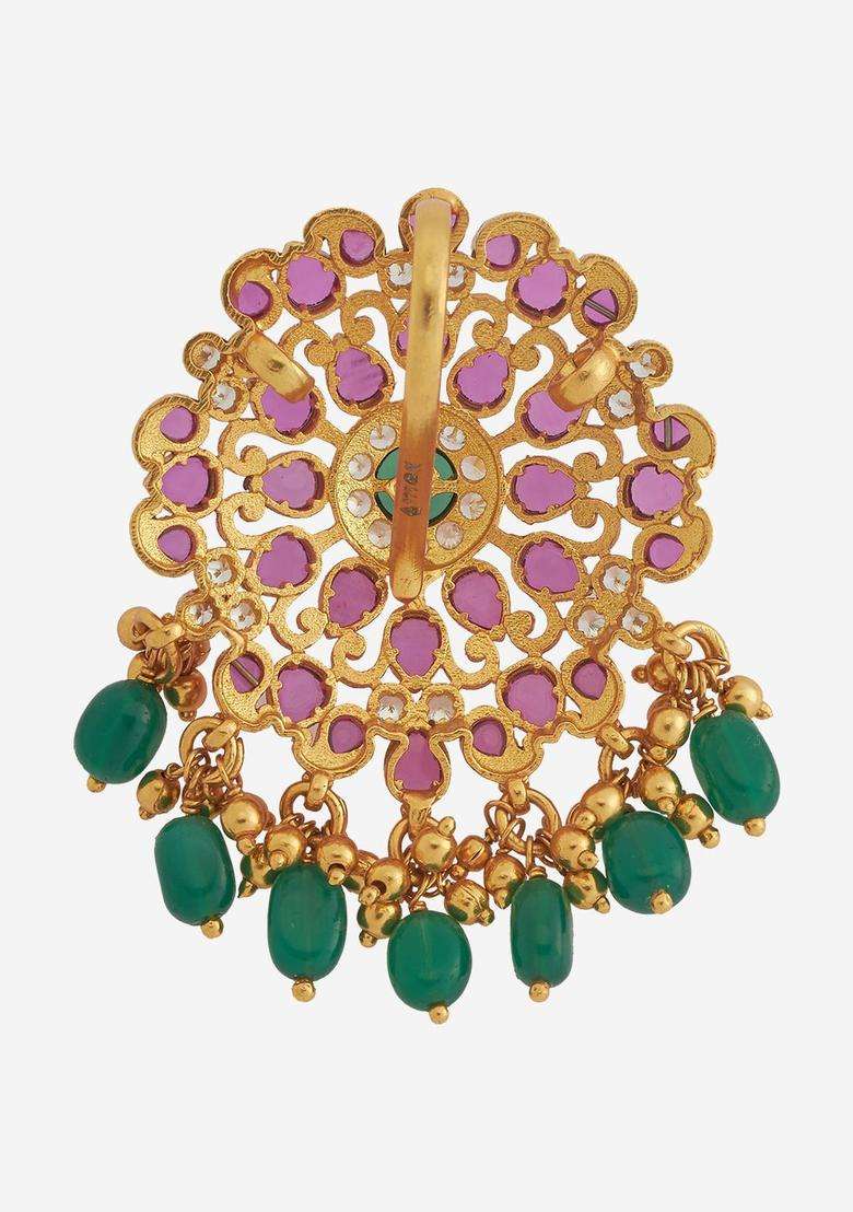 Embellished Bridal 92.5 Silver Gold-Plated Contemporary Pendant for Women | Traditional Temple Jewellery for Wedding & Festive Wear | Gift for Her - Indya
