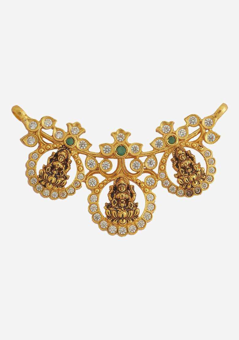 92.5 Pure Silver Gold-Plated Oxidised Oval Pendants for Women | Traditional Temple Jewellery for Wedding & Festive Wear | Gift for Her - Indya