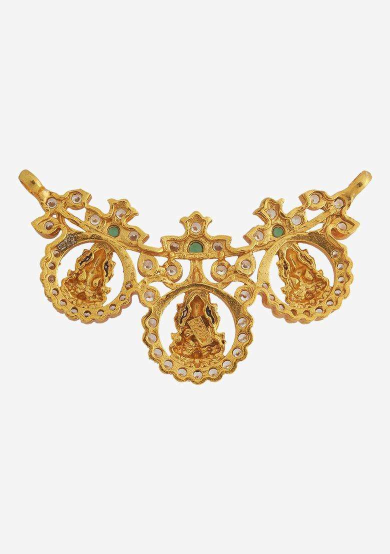 92.5 Pure Silver Gold-Plated Oxidised Oval Pendants for Women | Traditional Temple Jewellery for Wedding & Festive Wear | Gift for Her - Indya