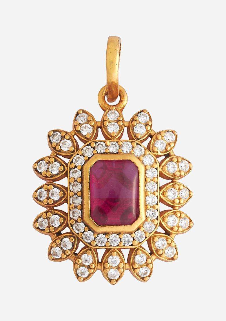 Embellished Bridal 92.5 Pure Silver Gold-Plated Square Pendants for Women | Traditional Temple Jewellery for Wedding & Festive Wear | Gift for Her - Indya