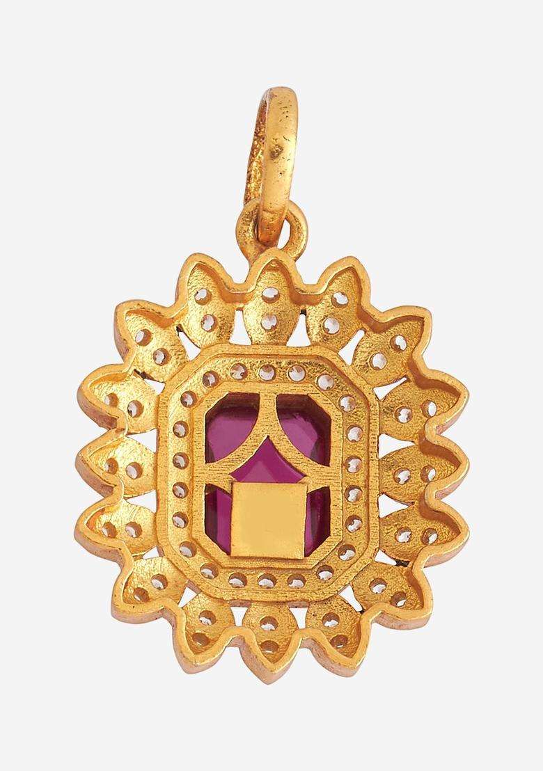 Embellished Bridal 92.5 Pure Silver Gold-Plated Square Pendants for Women | Traditional Temple Jewellery for Wedding & Festive Wear | Gift for Her - Indya